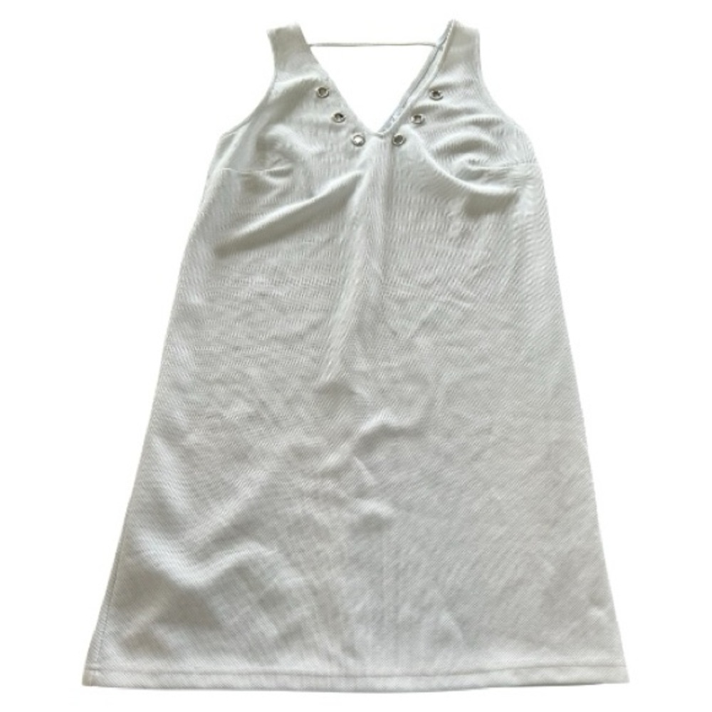 Leith white sleeveless mini dress silver hole design v neck open back
